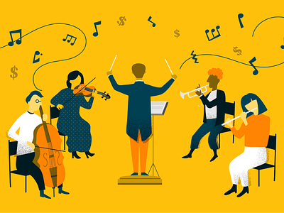 Sales orchestra blog collaboration conductor illustration music musician orchestra proposify sales vector yellow