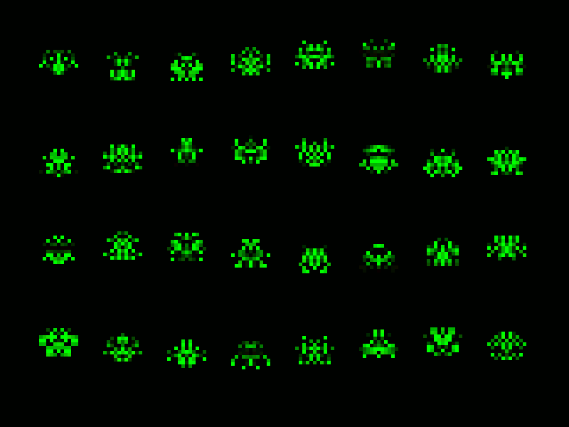Procedural Space Invaders animation generative javascript loop pixelart tinycode