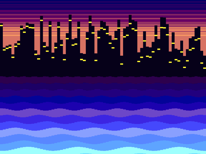 Ocean City Sunrise 🌆🌊 animation generative javascript loop tinycode