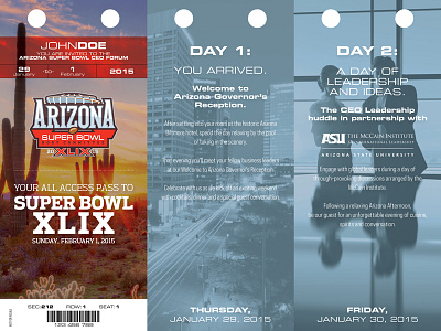 ACA Visiting CEO Program Ticket aca arizona design graphic design indesign layout phoenix phx sb49 super bowl ticket xlix