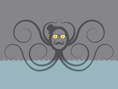 Hipster Octopus animal blog bowler hat glasses hipster illustration mustache octopus sea vector water webpt
