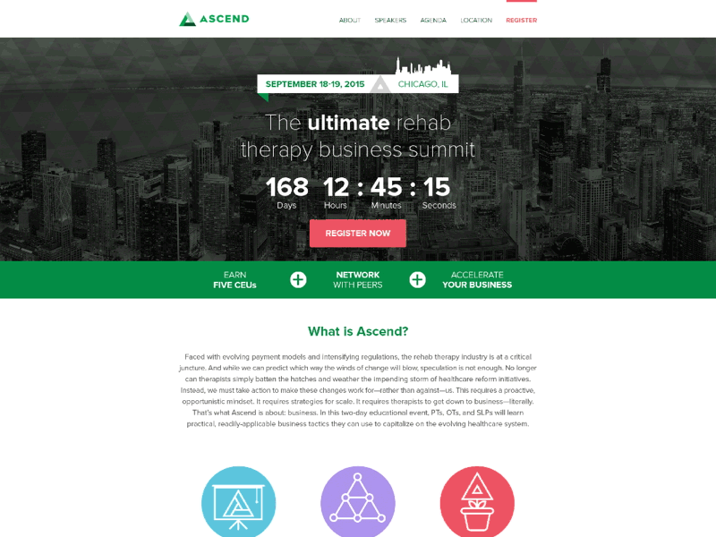 Ascend 2015 Website - Chicago, IL icons design graphic design layout web design digital ui ux conference ascend webpt website