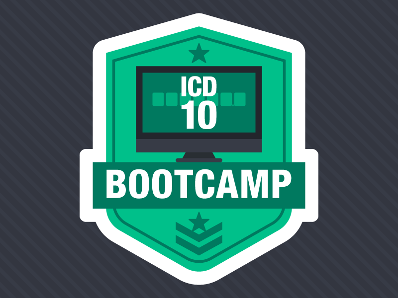 ICD-10 Bootcamp: Coding Exercises for PTs, OTs, and SLPs camp bootcamp patch army computer icd10 icon webpt blog flat vector illustration