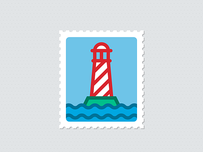 Lighthouse On A Stamp building icon illustration island light lighthouse ocean sea stamp vector water webpt