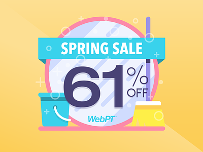 WebPT 61 Percent Off Spring Sale broom bucket clean cleaning deals flash sale illustration mirror pastel sale webpt