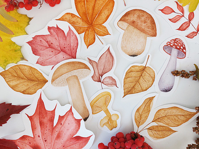 Autumn forest autumn fall forest illustration leaves mushroom pattern pattern design seamless pattern watercolor watercolor illustration watercolor painting