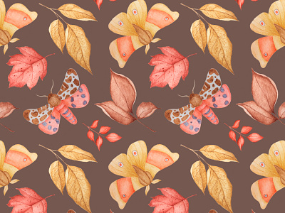 Moths pattern leaf moth pattern pattern design seamless pattern surface design surface pattern watercolor watercolor moth watercolor painting watercolor pattern