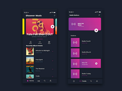 Music app design home & radio music app ui radio