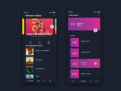 Music app design home & radio