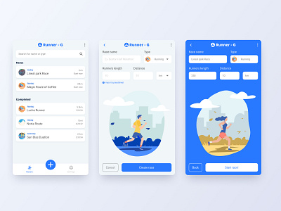 Runner manager UI mobile blue flat mobile runner running ui ux