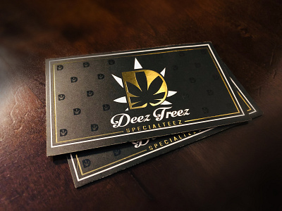 Deez Treez logo and cards brand identity branding business cards gold foil logo marijuana matte black vector weed