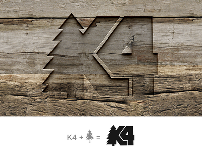 K4 concept design engraved initials logo logodesign pine trees woodensign
