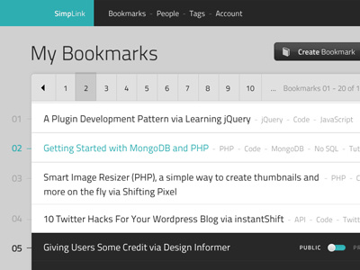 SimpLink Bookmarks Listing app clean interface minimal teal ui