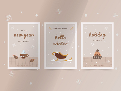 Printable Season Greeting Cards greeting illustration new year printable season greeting ui vector visual design warm winter