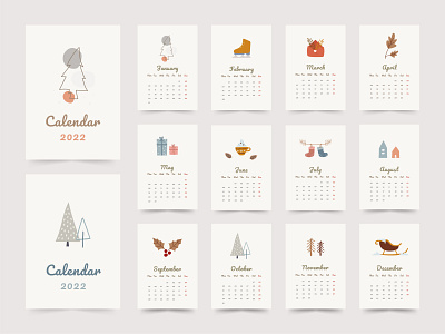 Calendar Design 2022 calendar design cute design doodle holiday illustration printable visual design winter