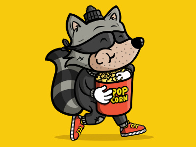 Raccoon character free happy popcorn raccoon running