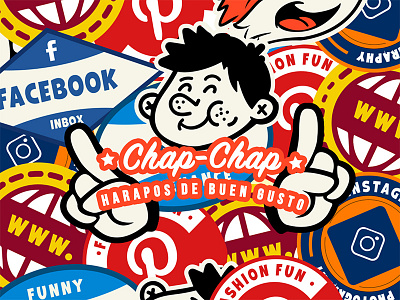 Chap Chap Social Contact badge character fun hands laugh lettering retro sticker