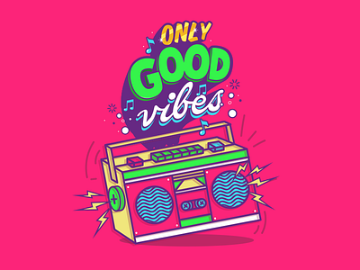 Only Good Vibes bit boombox music pink red sound stereo thunder type vibes