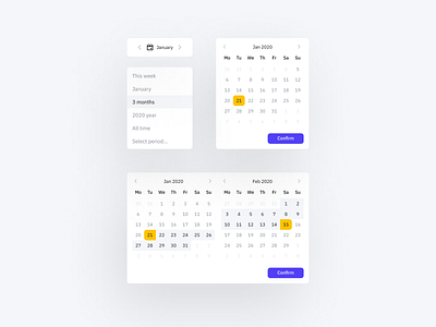 Date Picker 2020 all time app calendar date datepicker days january light theme mobile app months period select period switcher this week ui ux weeks years