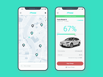 EV Power app design flat ui ux