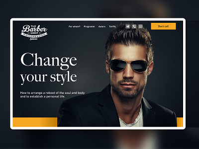 Landing barber shop barber black hair man style ui ui design web yellow