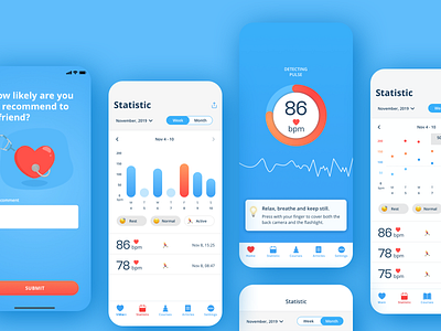 Heart Rate monitor app blue dashboard health health app heart pulse statistic ui ux