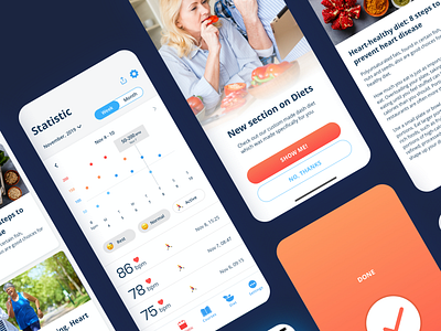 Heart Rate Measurement Statistics clean dashboard diet food health heart ios mobile orange statistic ui ux