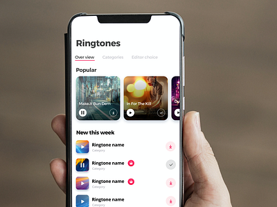 Ringtones app clean entertainment app ios light minimal mobile mobile ui music ringtone ux