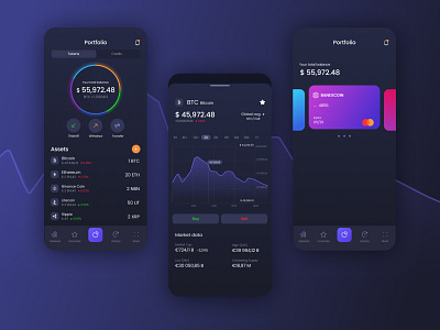 Crypto Currency app bitcoin clean crypto currency dark ui ux violet wallet