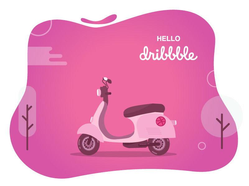 Hello Dribbble hellodribbble vector vespa scooter llustration first shot hello dribbble