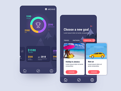 Saving money app android android app banking app dashboard dream infographic infographic design statistic violet