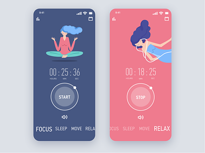 Timer/Meditation app clean design illustration ios meditation mobile timer ui ux vector yoga