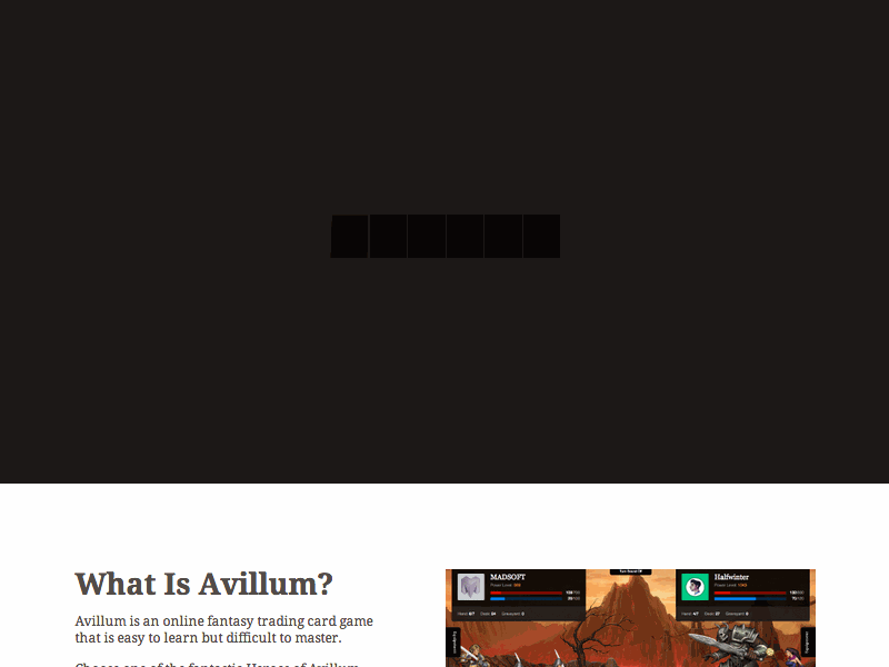 New Avillum Website animation avillum cards design gaming header intro tcg trading card game website