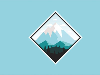 winter mountain flat illustration logo badge