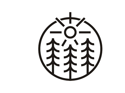 sunrise with pines tree line art monoline logo design