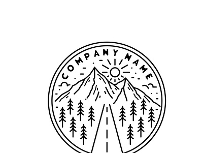 outdoor monoline logo badge badge climbing hikers landscape line art logo monoline mountains nature outdoor sun tree vector