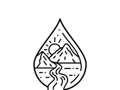 Water drop and waterfall landscape logo badge