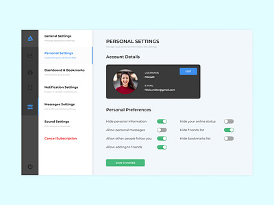 User Settings - #dailyui #007 007 dailyui