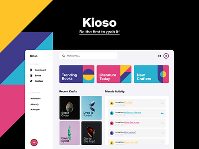 Kioso - Online Bookshelf Dashboard @daily ui agonmustafa book color colorful colorful art design geometric geometry inspirational layout shape shapes typography ui user experience ux web webdesign