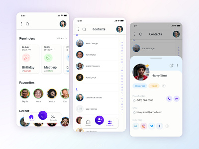 Contact App Concept app application challenge colorful concept contact design figma flat fun gradient icon interface minimal mobile mockup playful social media ui ux