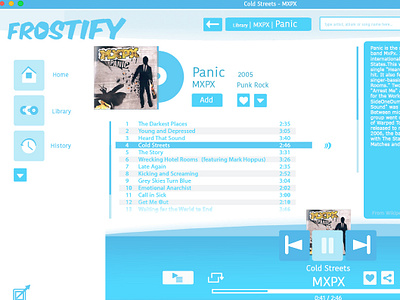 Frostify Music Stream Application advertising app application brand branding design graphic design illustration interface logo music spotify stream streaming typography ui ui design user user interface ux