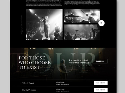 Architects Site Design | Teaser 01 arcitects band black design fan made indesign metalcore minimal music photoshop rock ticket tour ui unsplash ux web design website