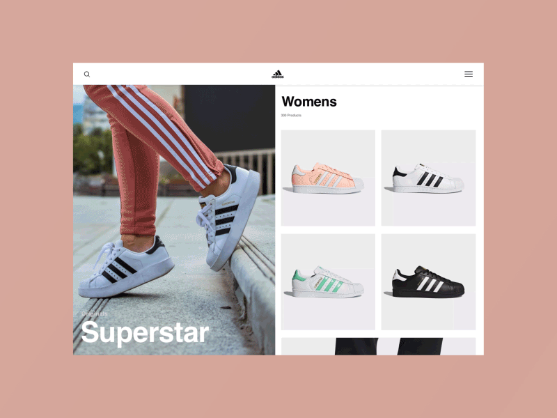 Layout 3.2 | Adidas Concept 1 Interactions adidas adidas originals after effects animation concept fashion orginals photoshop pink principle shoes sketch sports superstar trainers ui unsplash ux website women