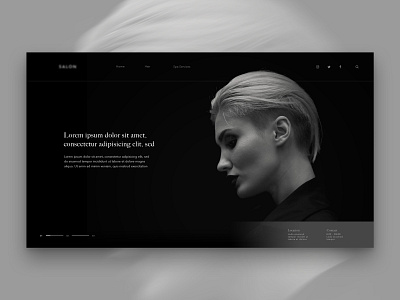 Layout 3.7 | Salon Landing page black dark design grey hair hair salon landing page minimal photoshop salon ui unsplash ux web website woman