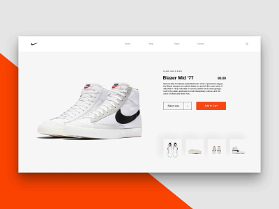 Layout 4.7 | Nike Blazer '77 Product 1 77 adidas blazer design ecommerce grey mid minimal nike orange photoshop shoes shop sneakers sports trainers ui unsplash ux website