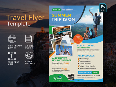 Travel Flyer Template app branding business card design fiverr flyer illustration minimal tour travel