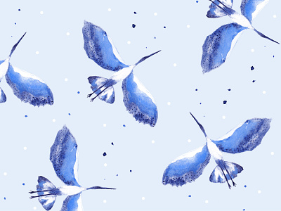 Flock birds blue dots illustration pattern photoshop playful summer travel watercolor