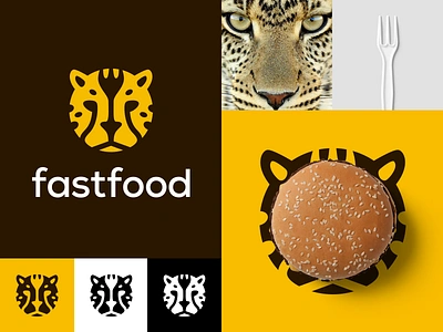 Fastfood animal cat cheetah fast fast food fastfood food fork hamburger logo logo design restaurant