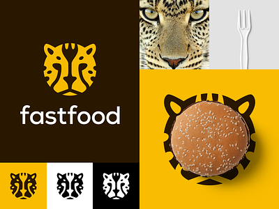 Fastfood animal cat cheetah fast fast food fastfood food fork hamburger logo logo design restaurant