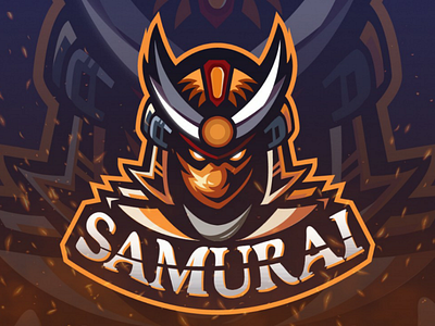 Samurai anime art brand business caricature cartoon character design flat design hot human hunterlancelot hunting logo logo design orange quarantine samurai sword swordsman